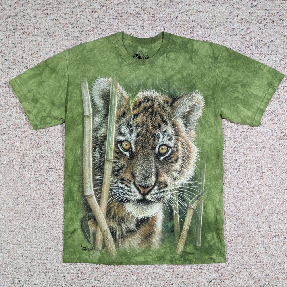 The Mountain Tiger Cub T-Shirt Mens MEDIUM 2013 Collin Bogle Art Green Tie Dye